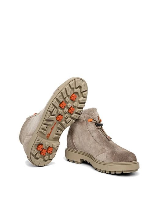 Santoni Brown Suede Hiking Boots for men