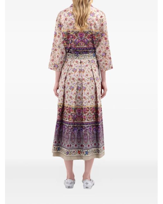 Pierre Louis Mascia Natural Salato Pleated Floral-Print Skirt