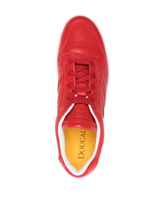 Doucal's Red Lace-up Leather Sneakers for men