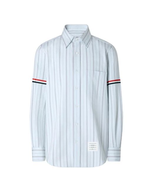 Thom Browne Blue Madras Hairline-Stripe Armband Shirt for men