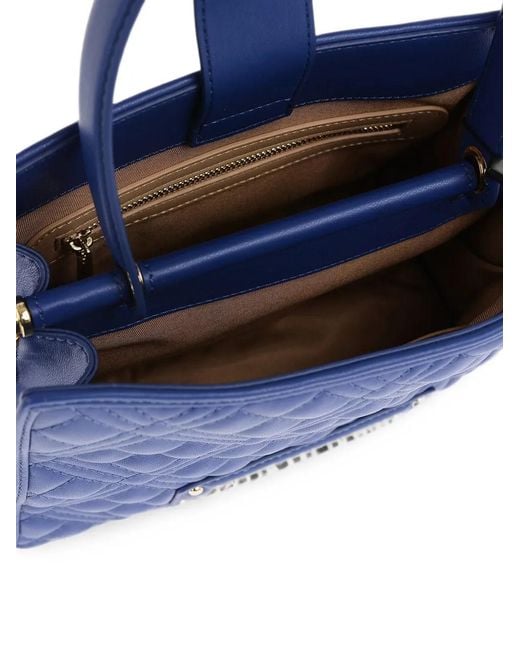 Moschino Blue Quilted Logo-Plaque Tote Bag