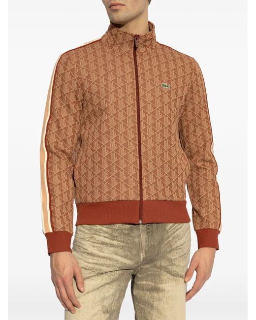 Lacoste Brown Monogram-Pattern Cardigan for men