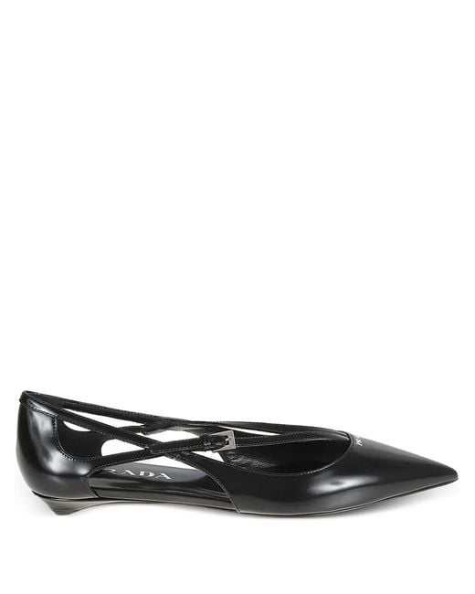 Prada Black Cut-Out Pointed Ballet Flats
