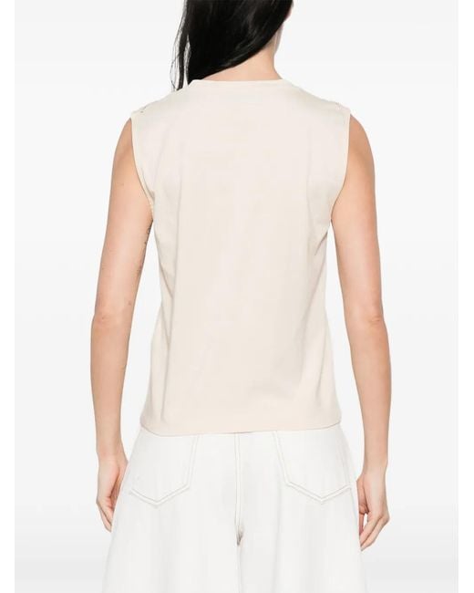 Blugirl Blumarine White V-Neck Embroidered Tank Top
