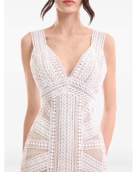 Gemy Maalouf White Geometric-Lace Fitted Dress