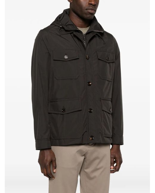 Moorer Black Button Hooded Jacket for men