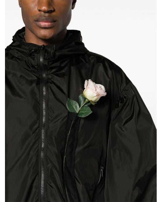 Simone Rocha Black Floral-appliqué Hooded Jacket for men
