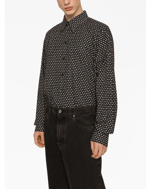 Dolce & Gabbana Black Geometric Print Cotton Shirt for men