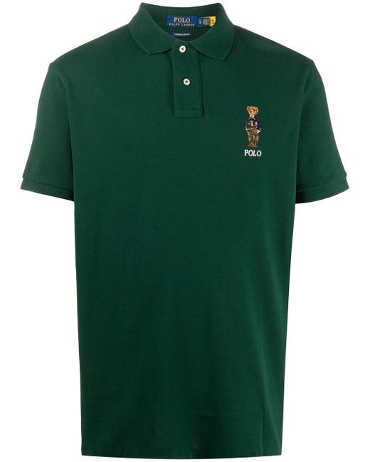 Polo ralph lauren cotton preppy bear embroidery polo shirt in green for