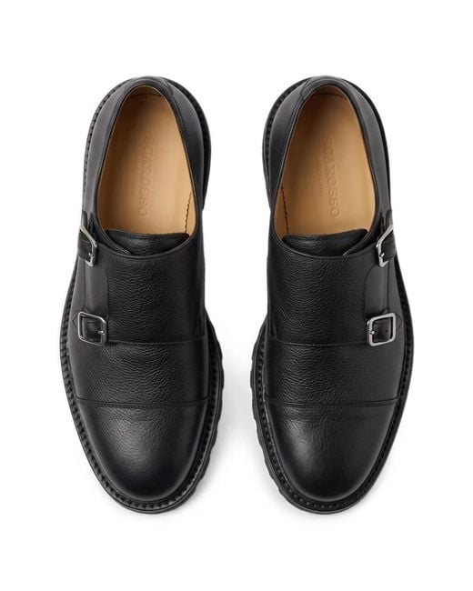 Scarosso Black Oswald Grain-Leather Monk Shoes for men
