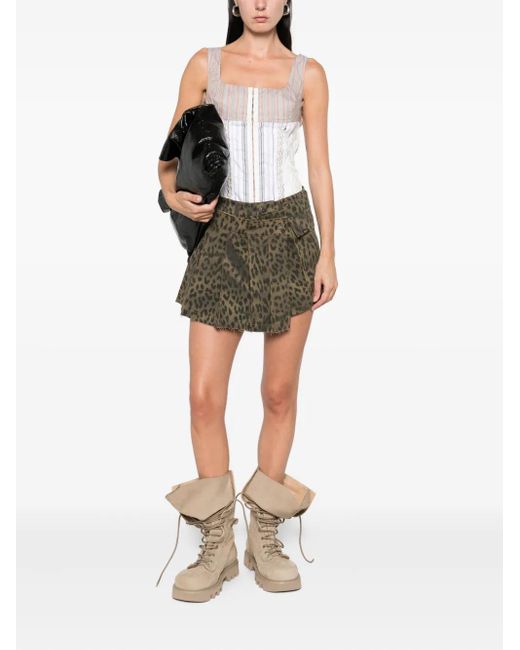 ANDERSSON BELL Green Leopard-Print Pleated Wrap Skort