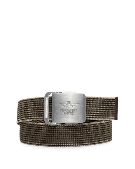 Aeronautica Militare Gray Logo-Engraved Woven Belt for men