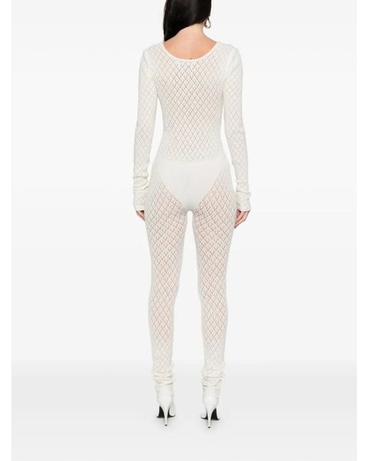 Laneus White Long-Sleeve Knitted Jumpsuit