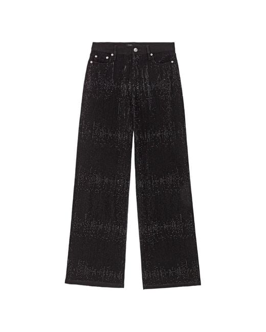Maje Black Rhinestone-Embellished Wide-Leg Jeans