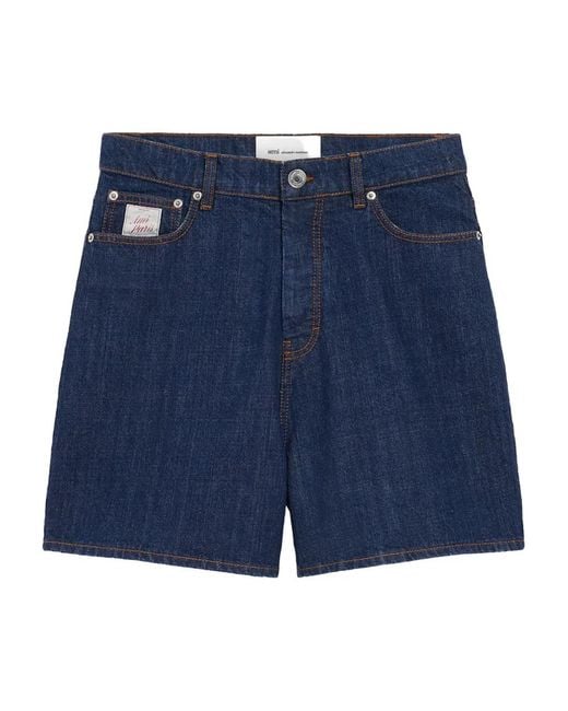 AMI Blue Cotton Shorts With Heritage Label for men