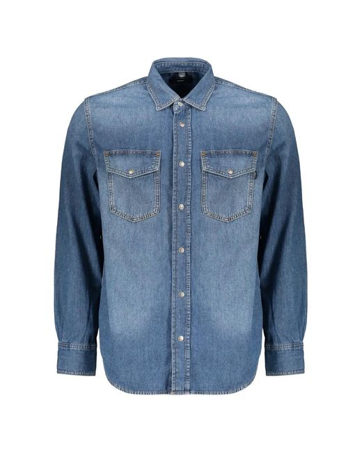 DIESEL メンズ ブルー ポケット デニムシャツ