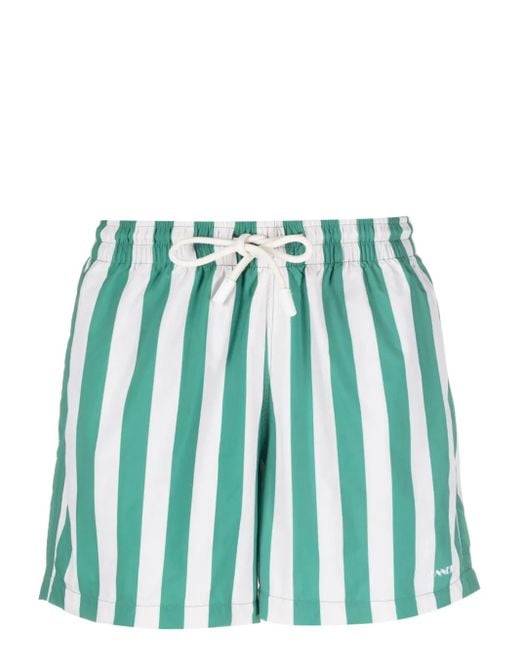 Sunnei Green Logo-Print Striped Swim Shorts for men