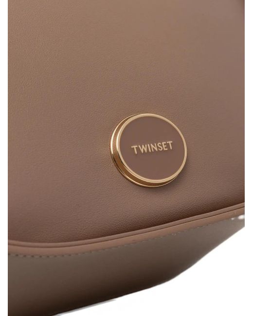 Twinset Brown Logo-Plaque Tote Bag