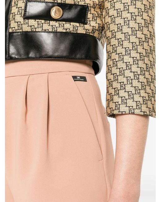 Elisabetta Franchi Natural Logo-Patch Crepe Shorts