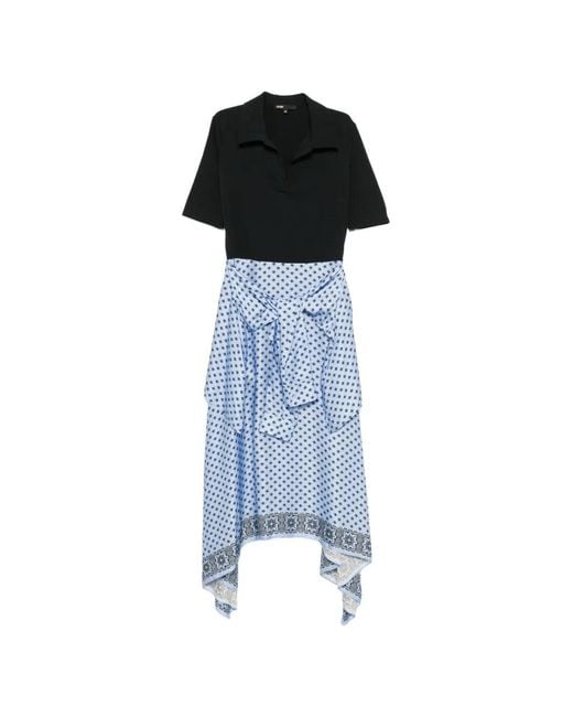 Maje Blue Floral-Print Asymmetric Dress