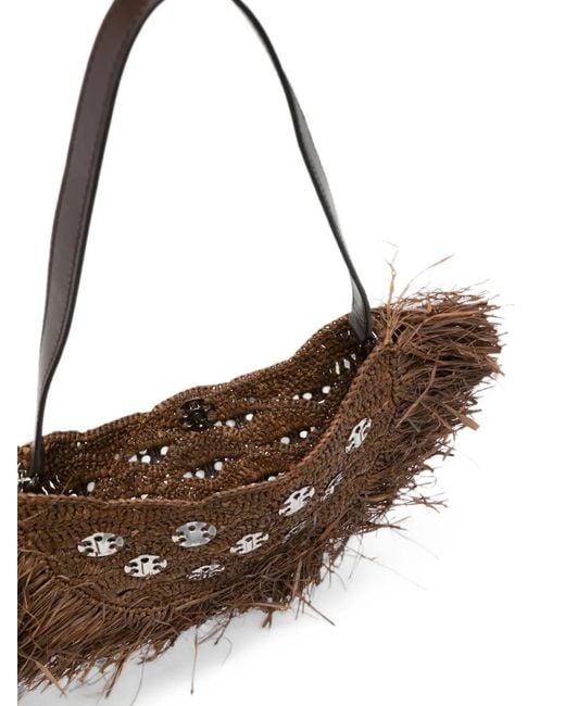Rabanne Brown Crescent Moon Fringed Shoulder Bag