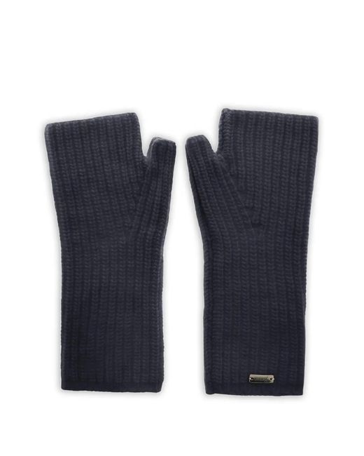 Herno Blue Ribbed-Knit Gloves