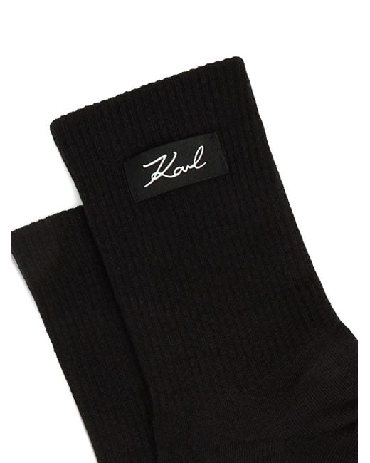 Karl Lagerfeld Black Signature-Logo Socks (Pack Of Two)