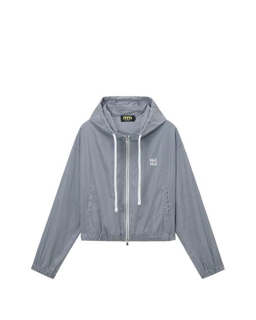 Mini Cream Blue Zip-Up Hooded Jacket