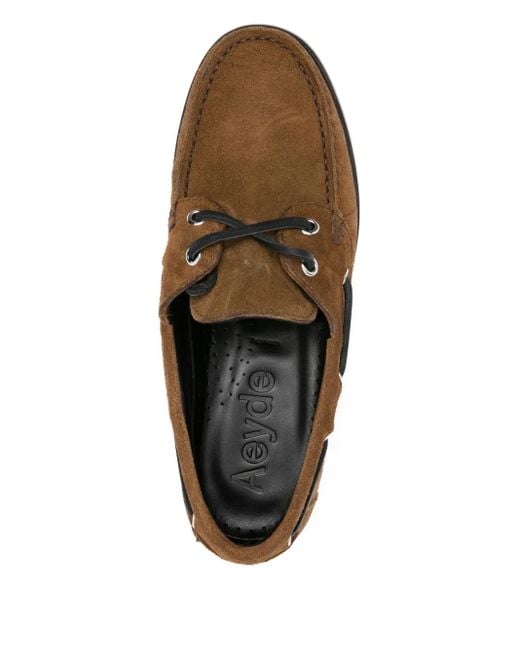 Aeyde Brown Suede Lace-Up Boat Shoes