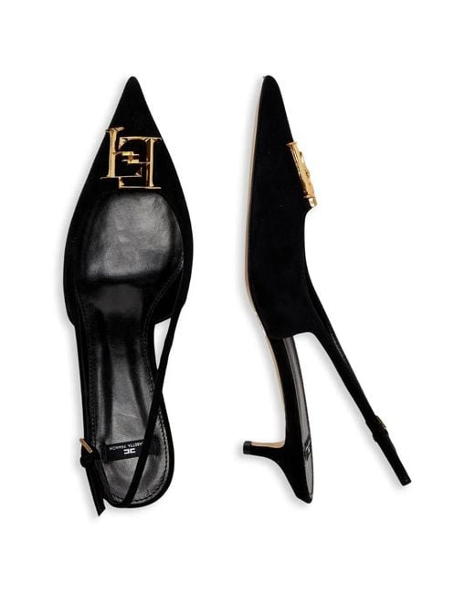 Elisabetta Franchi Black Suede Slingback Pumps