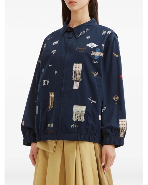 Sea Blue Embroidered Fringed-Patch Jacket