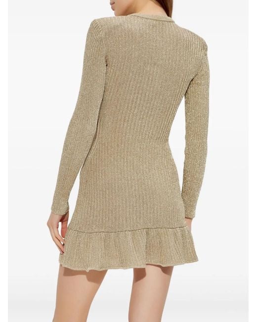 Self-Portrait Natural Long-Sleeve Ruffled Dress