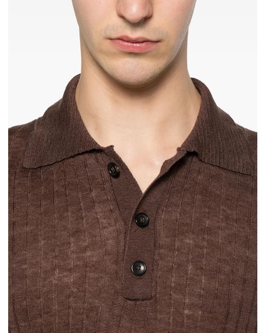 Fumagalli Brown Ribbed-Knit Polo Shirt for men