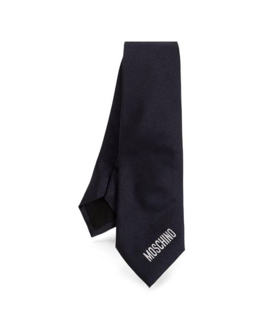 Moschino Blue Logo-Embroidered Silk Tie