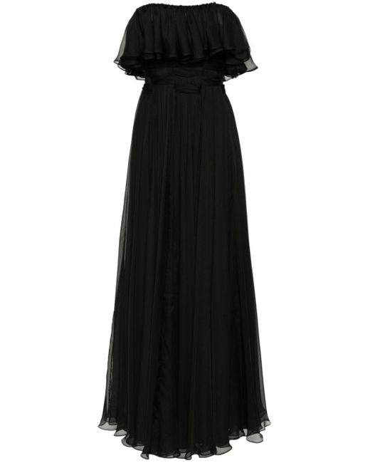 Gemy Maalouf Black Strapless Ruffled Gown
