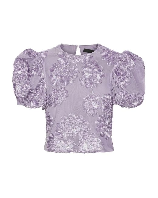 ROTATE BIRGER CHRISTENSEN Purple Puffärmel-Oberteil Mit Blumenverzierung