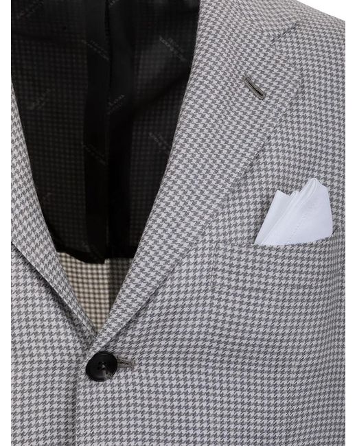 Kiton Gray Houndstooth Pocket Blazer for men