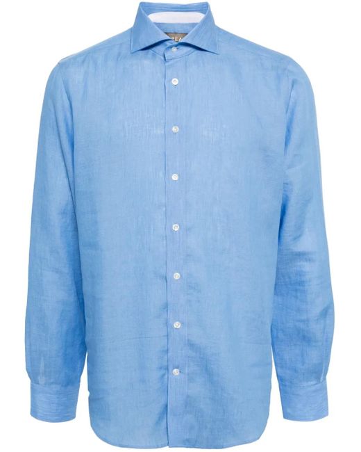N.Peal Cashmere Blue Megeve Linen Shirt for men