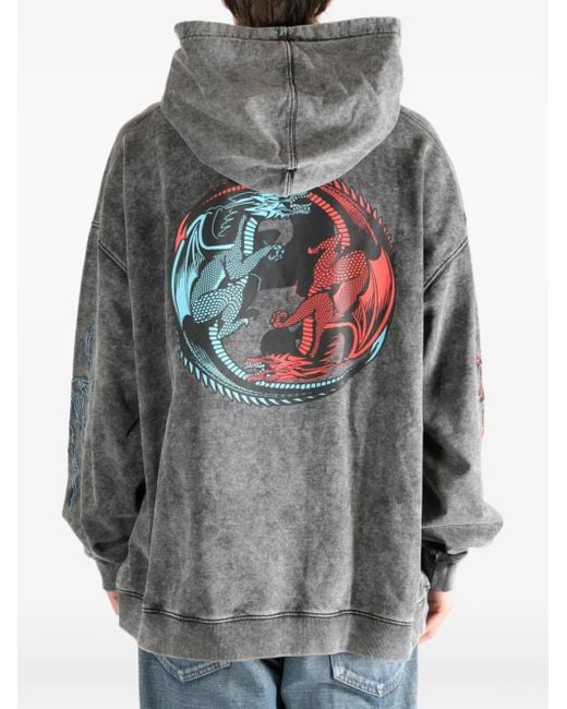 D-R-G-N Gray Counter Embroidered Hoodie for men
