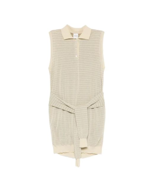 Nanushka White Nila Striped Knitted Polo Dress