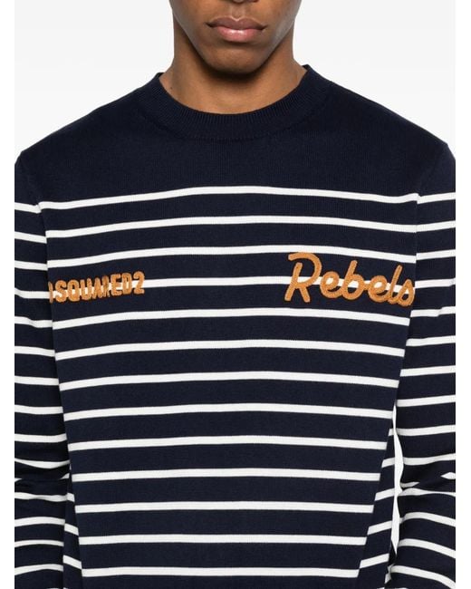 DSquared² Blue Striped Embroidered Sweater for men