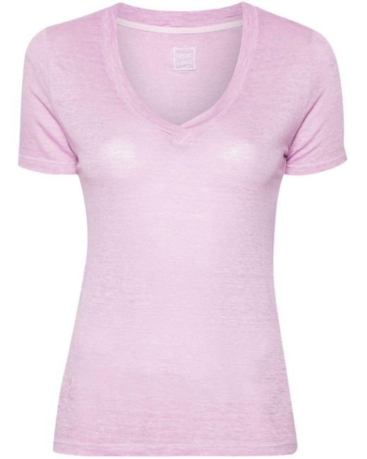 120% Lino Pink Crew-neck Linen T-shirt