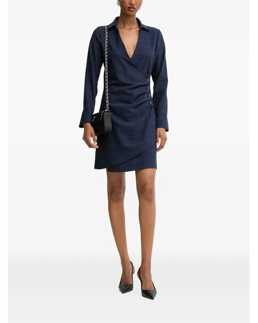 Morgan Blue Check-Pattern Wrap Mini Dress