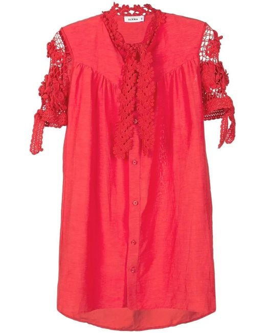 Amir Slama Red Floral-Lace Detail Shirt Dress