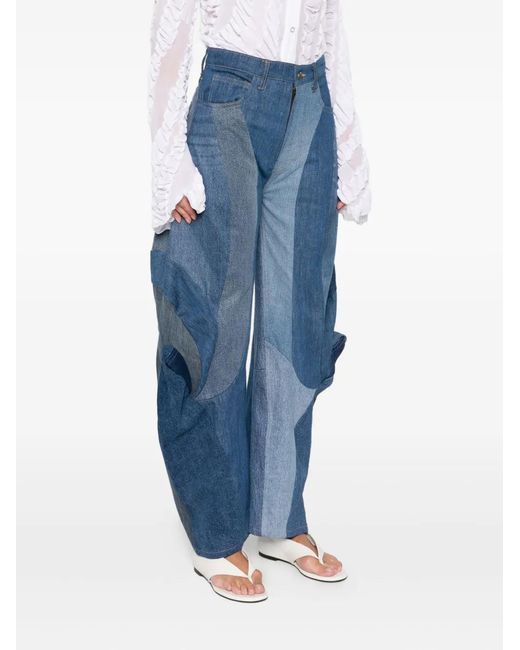 Anni Salonen Blue Patchwork Ruffled Jeans
