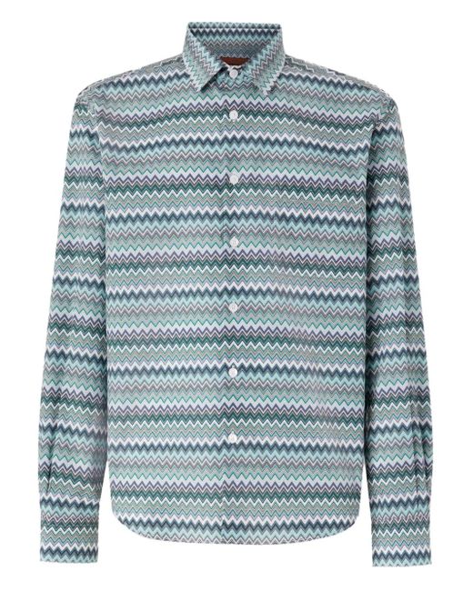 Missoni Blue Zigzag-Pattern Cotton Shirt for men