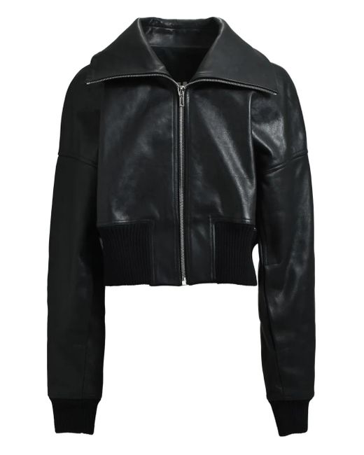 Rick Owens Black Cropped Leather Zip-Front Jacket for men