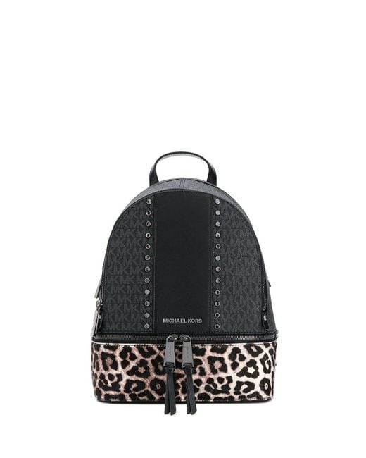 MICHAEL Michael Kors Black Rhea Leopard Print Backpack