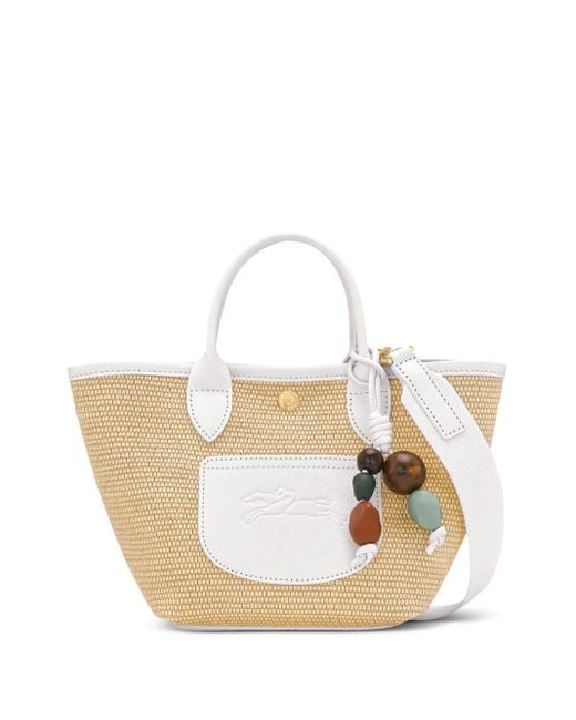 Longchamp White Le Pilage Woven Straw Tote Bag