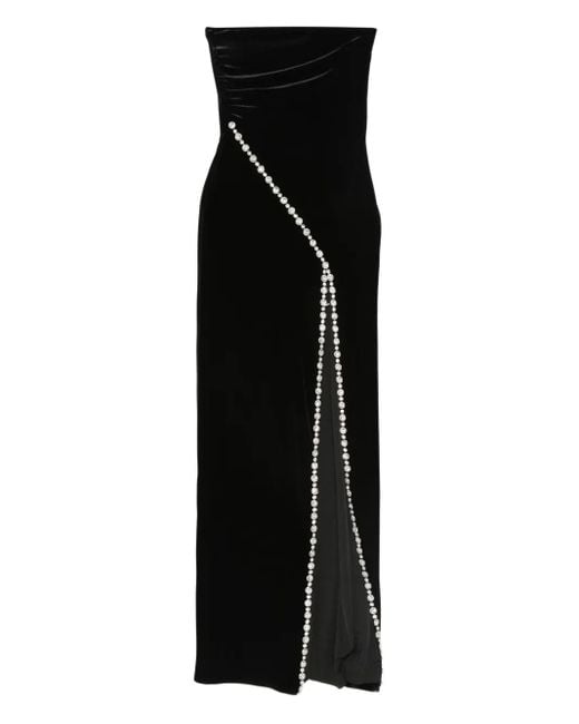 Nissa Black Crystal-Embellished Velvet Maxi Dress